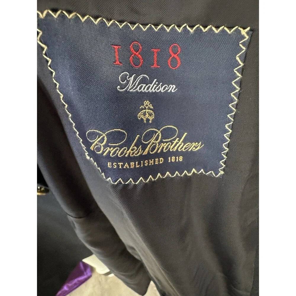 Brooks Brothers 1818 Madison Loro Piana Blazer Men's Navy Gold Logo Buttons 43R